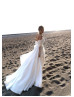 White Pleated Satin Slit Unusual Wedding Dress